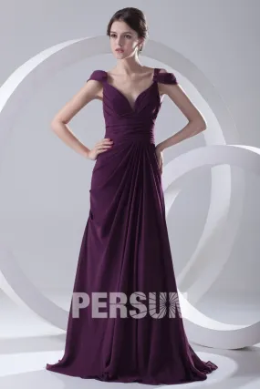 Robe sexy violette dos décolleté V à mancheron empire en mousseline - Robedesoireelongue.fr