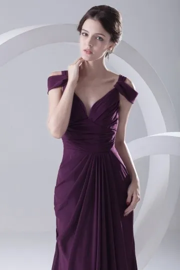 Robe sexy violette dos décolleté V à mancheron empire en mousseline - Robedesoireelongue.fr