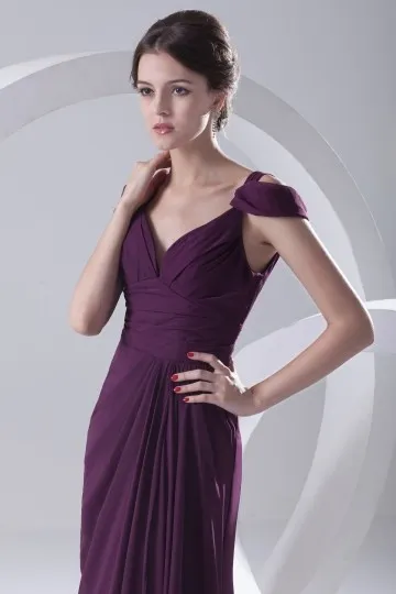 Robe sexy violette dos décolleté V à mancheron empire en mousseline - Robedesoireelongue.fr