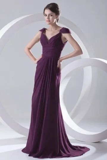 Robe sexy violette dos décolleté V à mancheron empire en mousseline - Robedesoireelongue.fr