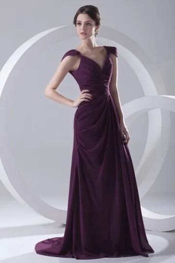 Robe sexy violette dos décolleté V à mancheron empire en mousseline - Robedesoireelongue.fr