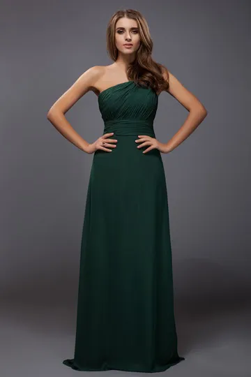 Robe verte froncée longue bustier asymétrique en mousseline pour mariage - Robedesoireelongue.fr