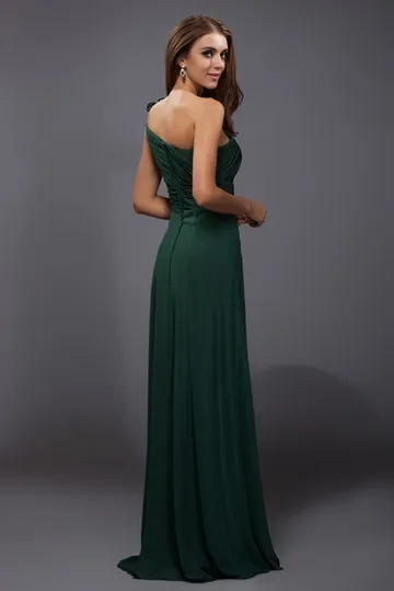 Robe verte froncée longue bustier asymétrique en mousseline pour mariage - Robedesoireelongue.fr