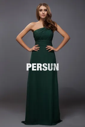 Robe verte froncée longue bustier asymétrique en mousseline pour mariage - Robedesoireelongue.fr