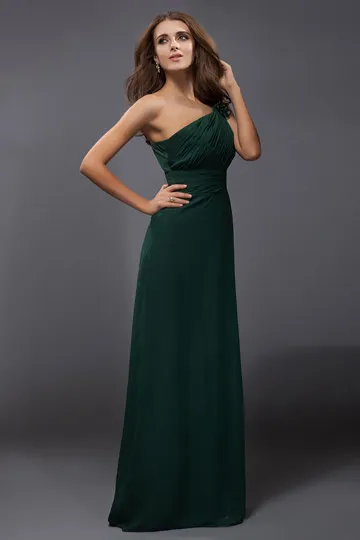 Robe verte froncée longue bustier asymétrique en mousseline pour mariage - Robedesoireelongue.fr