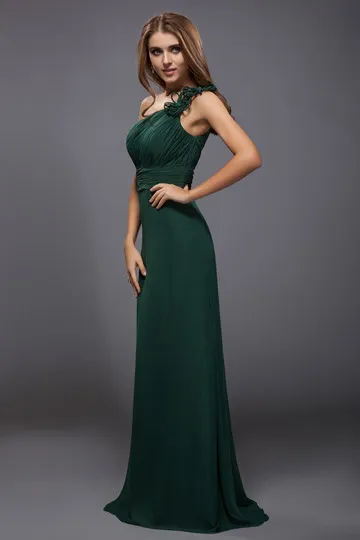 Robe verte froncée longue bustier asymétrique en mousseline pour mariage - Robedesoireelongue.fr