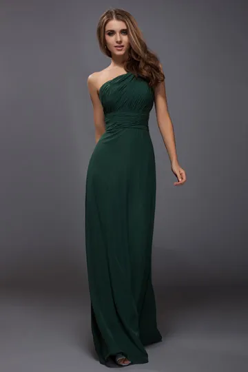 Robe verte froncée longue bustier asymétrique en mousseline pour mariage - Robedesoireelongue.fr