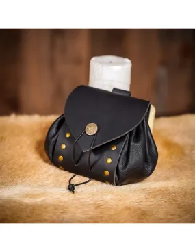 Sac ceinture médiéval en cuir avec bouton en laiton vieilli ⚔️ Boutique Épées