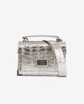 Sac Emily small en cuir argenté effet crocodile