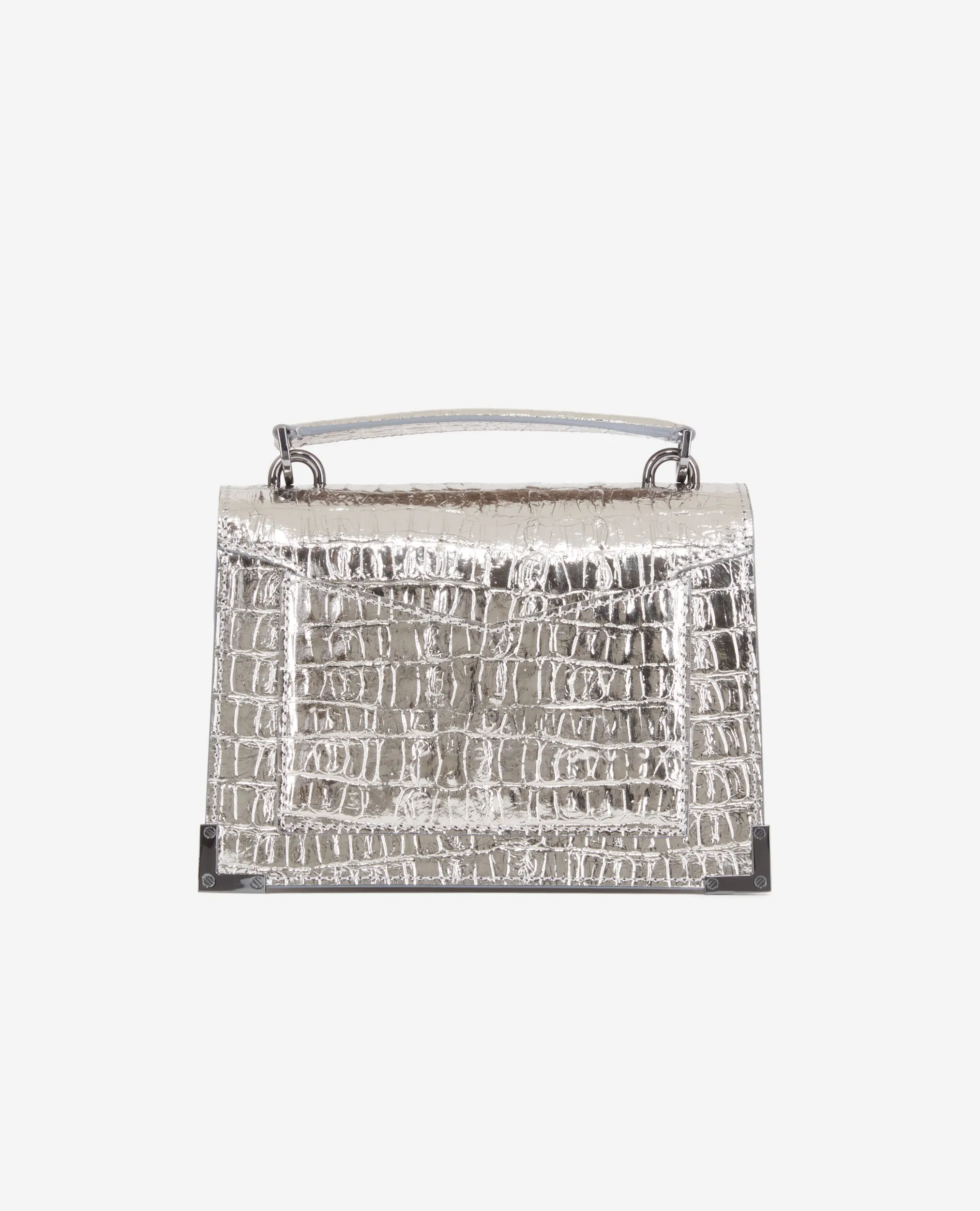 Sac Emily small en cuir argenté effet crocodile