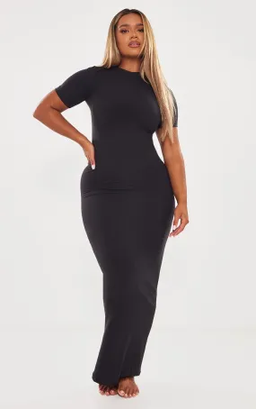 Shape robe sculpt longue noire à manches courtes