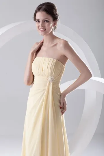 Simple robe jaune bustier plissé empire longue en mousseline