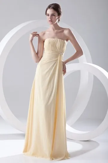 Simple robe jaune bustier plissé empire longue en mousseline