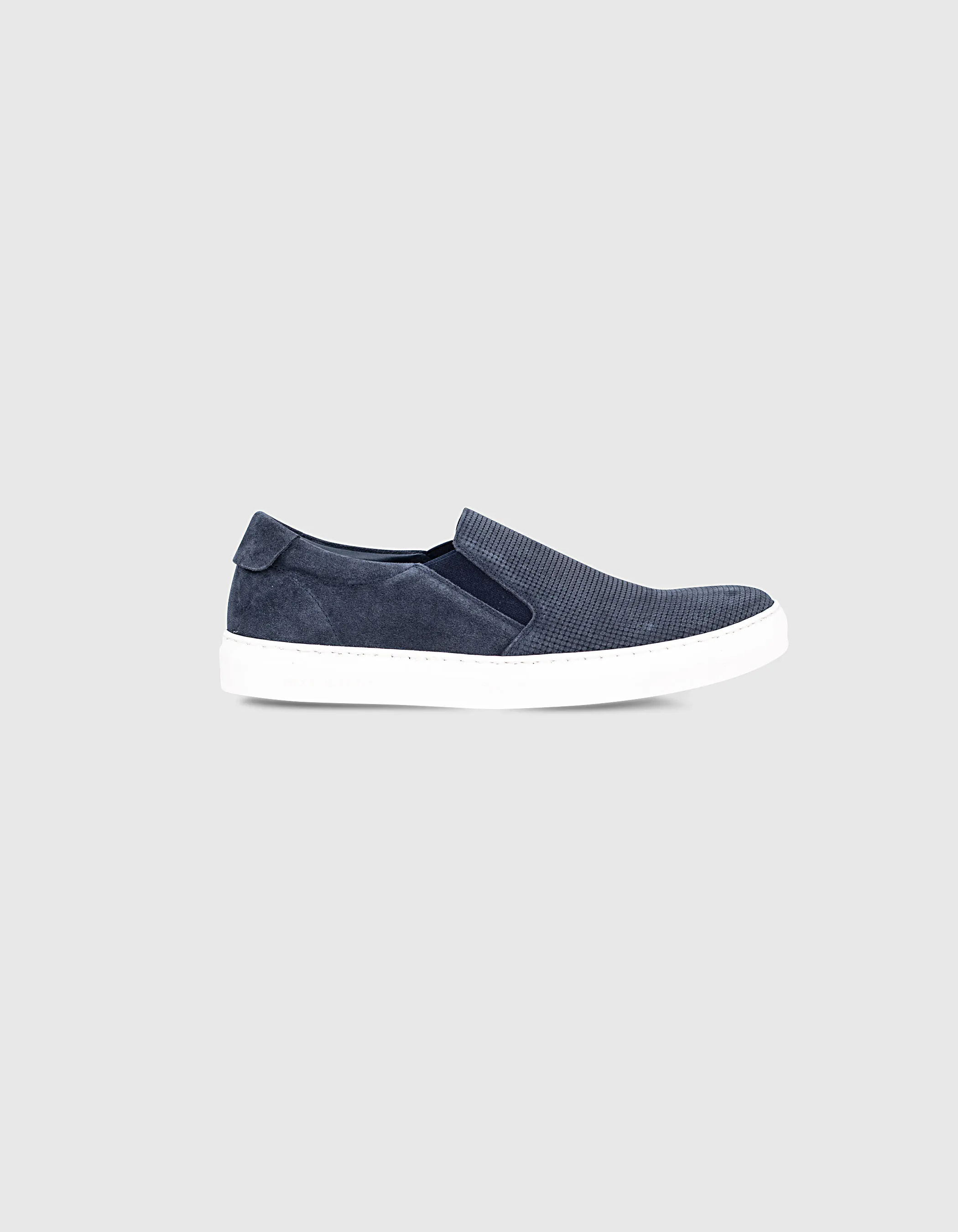 Slip-on marine en cuir velours embossé Homme