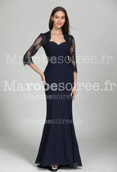 Subtile robe de soirée à manches Réf 1968 en Dentelle, Mousseline