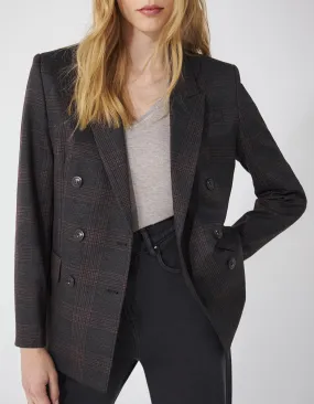 Veste à carreaux grise milano à double boutonnage femme