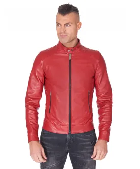 Veste cuir homme style motard cuir plongé roux Emiliany Trap