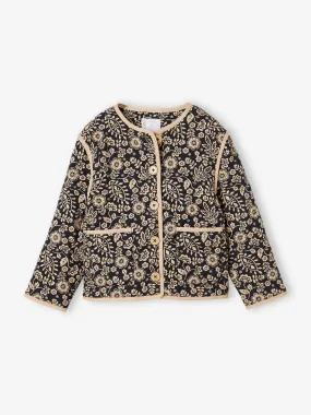 Veste à fleurs matelassée fille gris imprimé - Vertbaudet